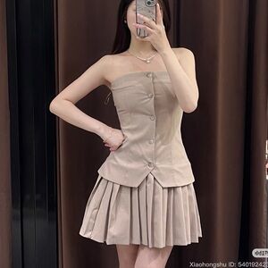 New with Tags Zara Beige Brown Strapless Mini Tennis Skirt Dress Size XS